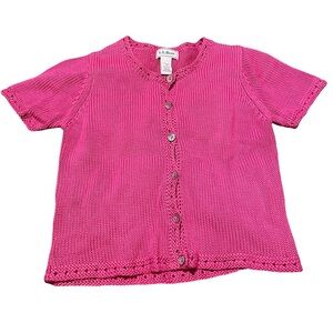 VTG 90s Hot Pink L.L. Bean Button Up Short Sleeved Cardigan Size Small